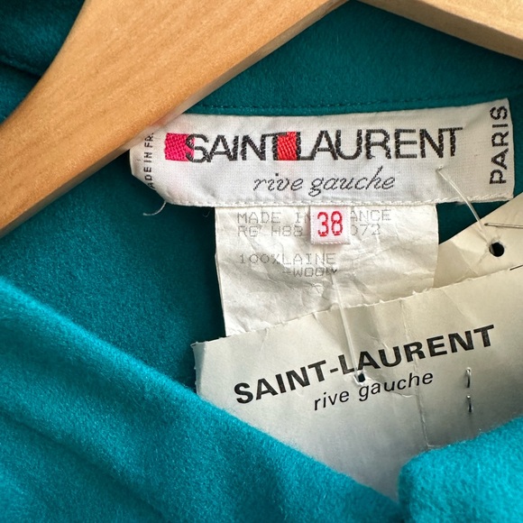 Yves Saint Laurent Rive Gauche Vintage Wool Long Cape In Turquoise - Picture 7 of 10